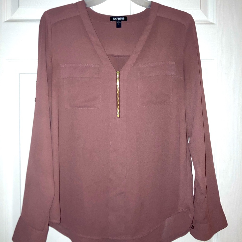 Express Sheer Zipper Front Blouse